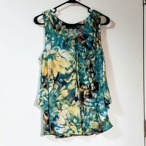 Sleeveless floral blouse with overlay top
